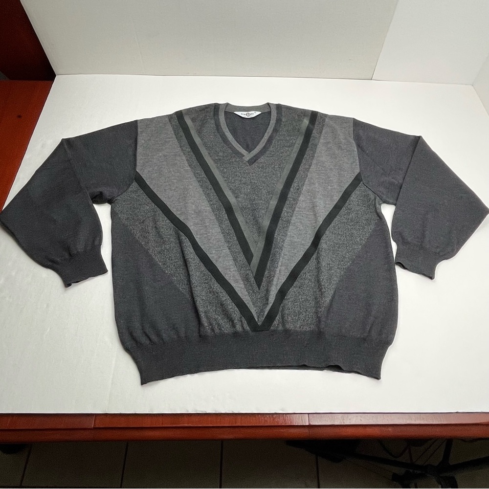 Dalmine Uomo Pure New Wool Pullover Sweater‎ Abstract Grey Gray Mens XXL 90s